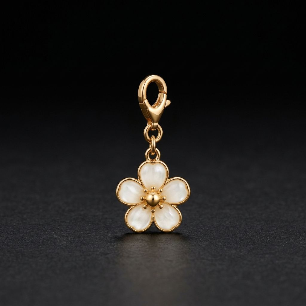 Pearl Flower clip-on charm with warm light-gold clasp
