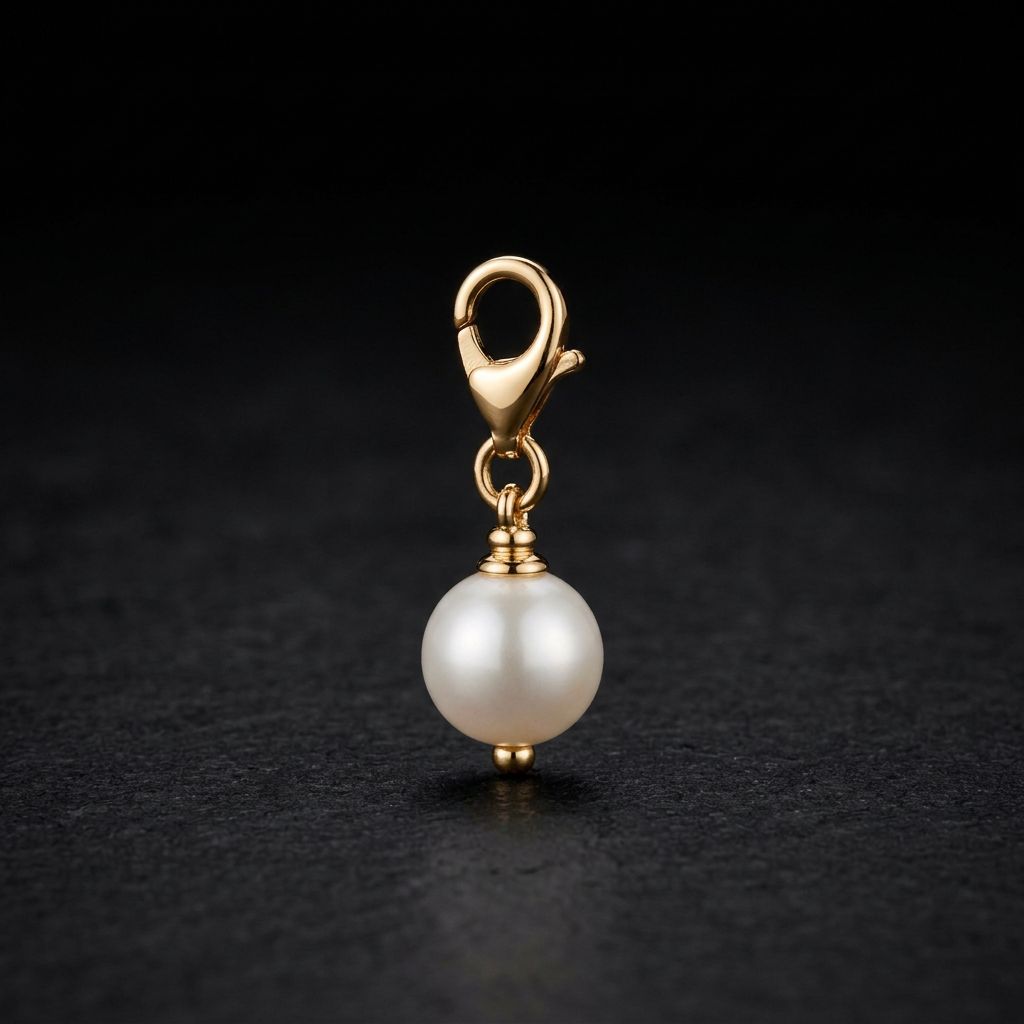 Pearl Drop clip-on charm with warm light-gold clasp