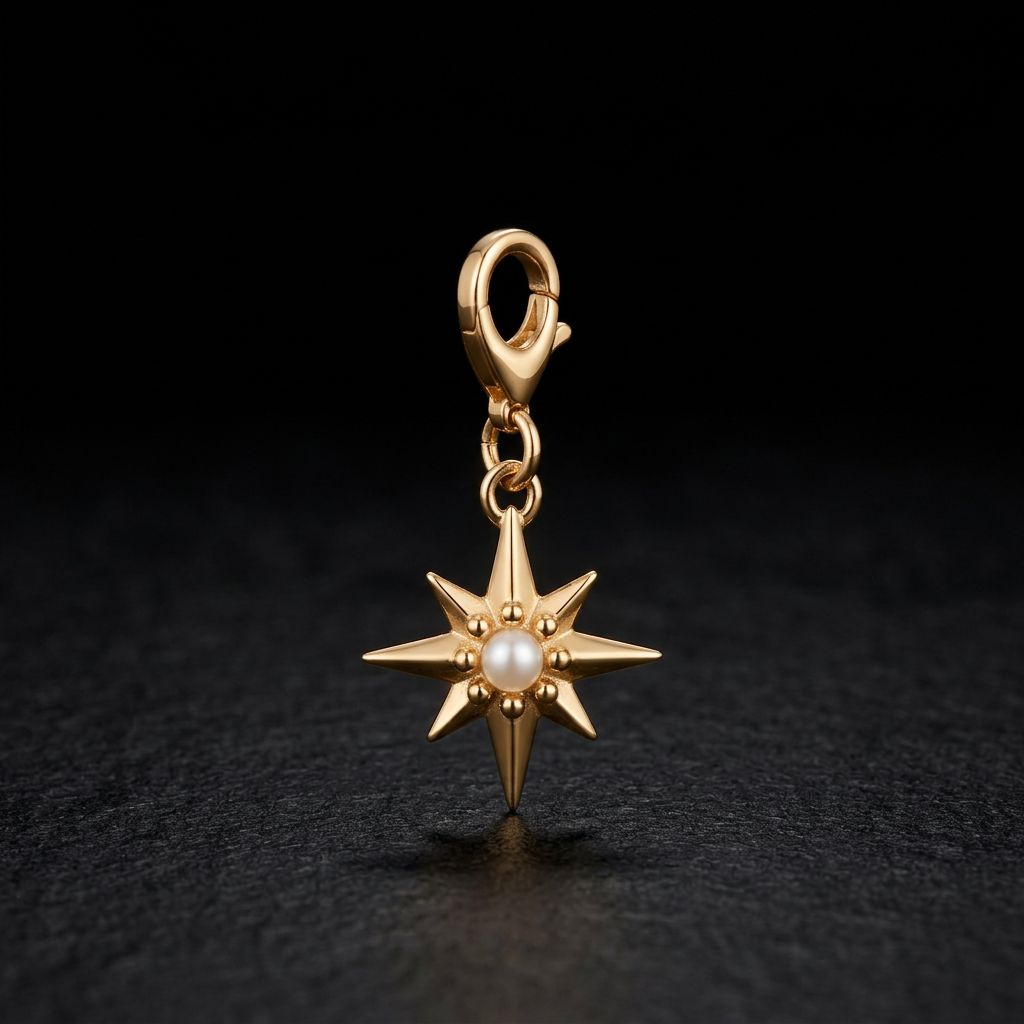 Pearl Star clip-on charm with warm light-gold clasp
